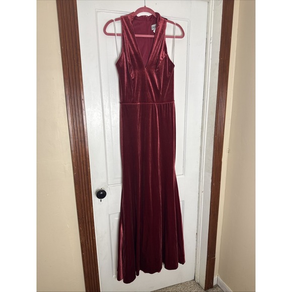 Christina Wu Celebration Dresses & Skirts - Christina Wu Celebration Burnt Orange Velvet V-Neck Maxi Formal Dress Size 10